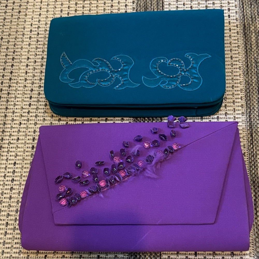 Vintage Teal and Purple Midnight Velvet Clutch Set